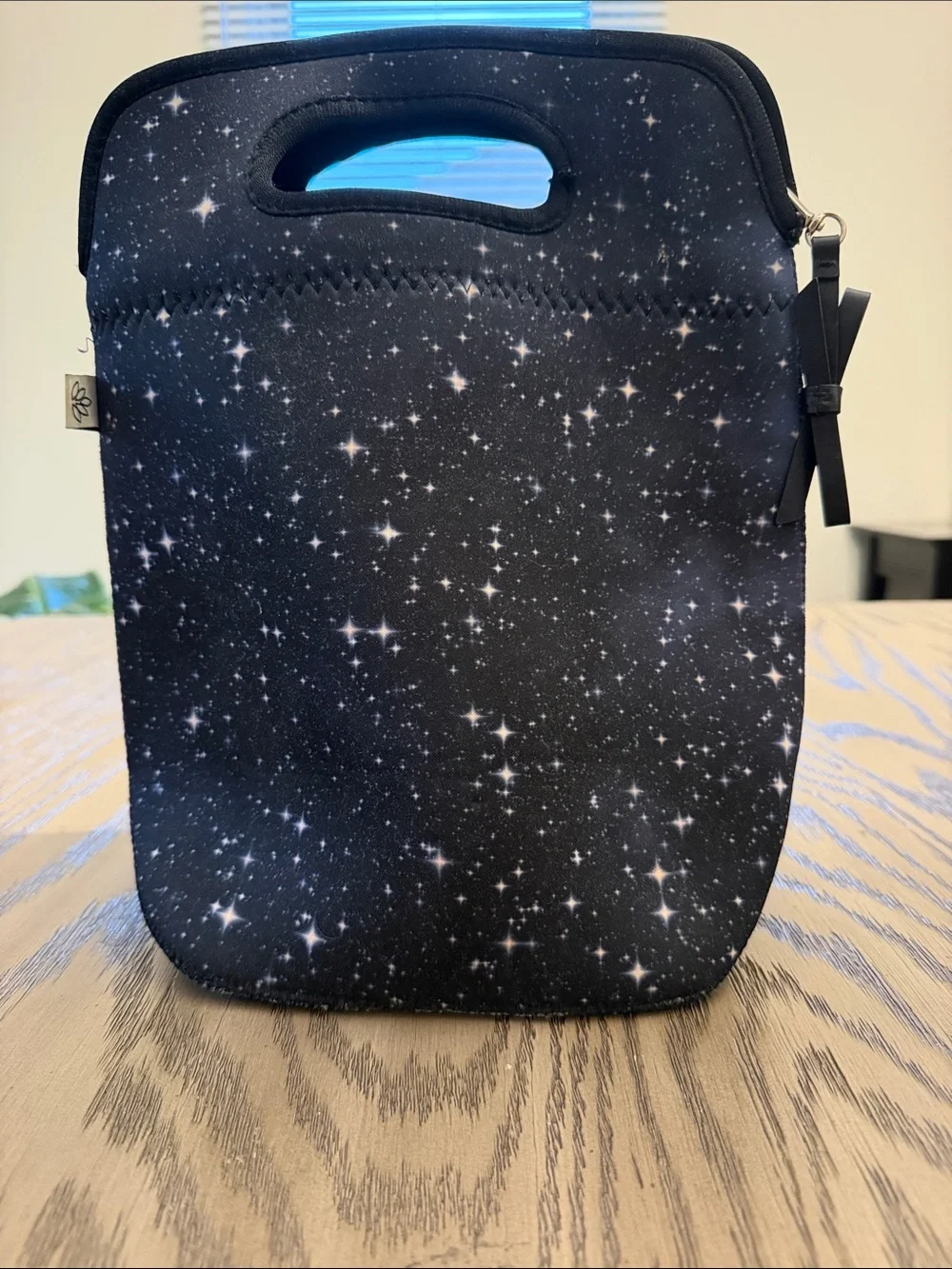 Source Unknown Black Starry Print Neoprene Lunch Tote
